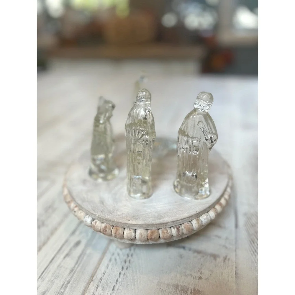 Clear‎ Glass Nativity Set 7 Piece Manger Scene Christmas Figurines